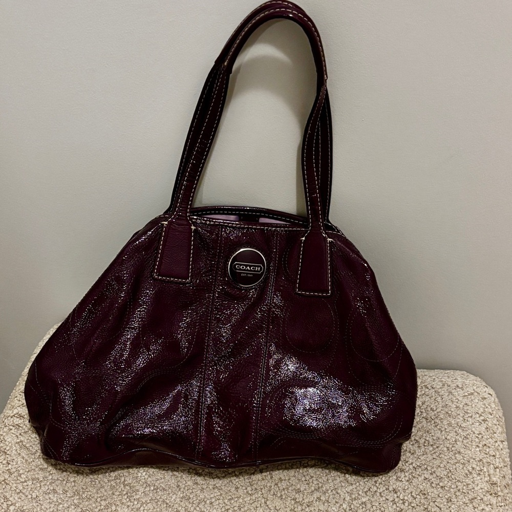 Coach Patent Shoulder Bag in Deep Wine
